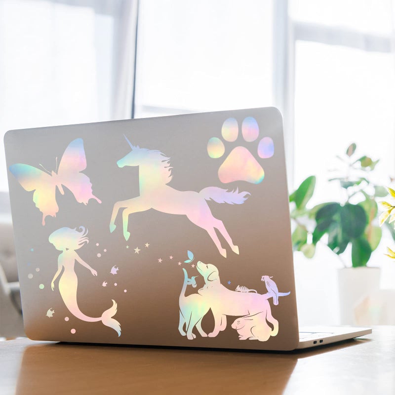 Clabby 36 Sheets Holographic Sticker Paper A4 Vinyl Holographic Laminate Sheets Self Adhesive Waterproof Transparent Film, 11.7 x 8.3 inches(Colorful) - Image 4