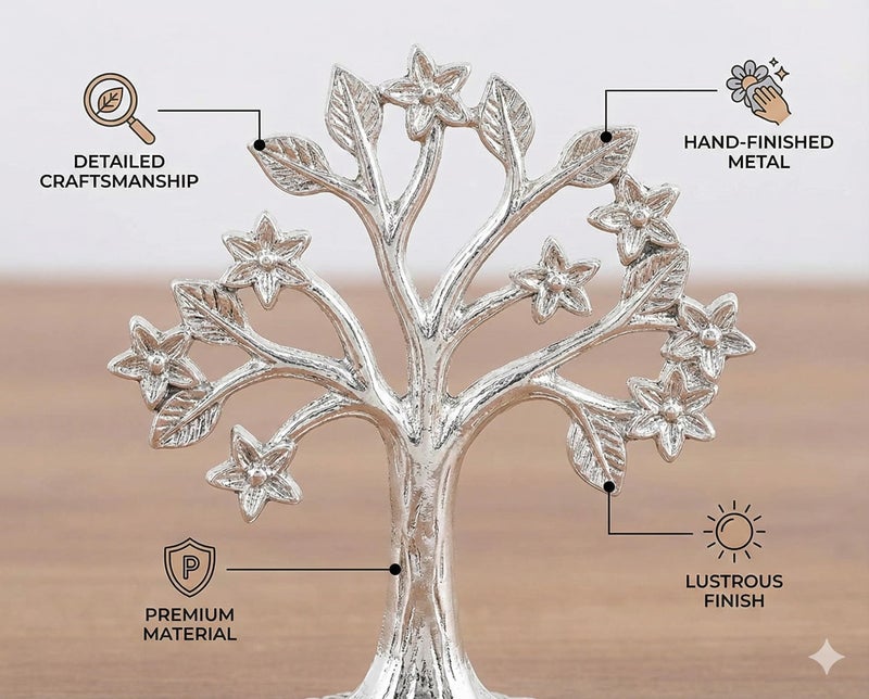 DreamKraft Kalpavriksha Tree Metal Showpiece Silver | Tree of Life Idol for Home Décor | Vastu & Feng Shui Good Luck Gift | Antique Finish Decorative Statue for Living Room, Office – 1 Piece - Image 4