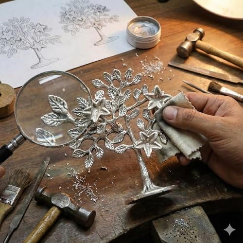 DreamKraft Kalpavriksha Tree Metal Showpiece Silver | Tree of Life Idol for Home Décor | Vastu & Feng Shui Good Luck Gift | Antique Finish Decorative Statue for Living Room, Office – 1 Piece - Image 3