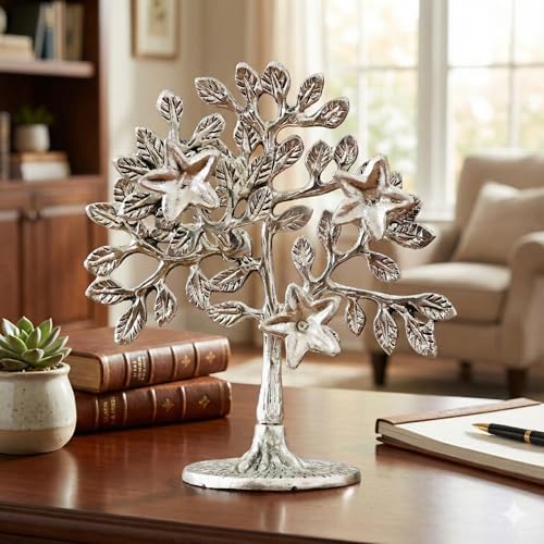 DreamKraft Kalpavriksha Tree Metal Showpiece Silver | Tree of Life Idol for Home Décor | Vastu & Feng Shui Good Luck Gift | Antique Finish Decorative Statue for Living Room, Office – 1 Piece - Image 2