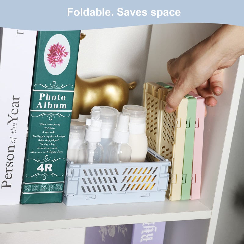 NASHRIO 4-Pack Mini Plastic Baskets for Shelf Storage Organizing, Durable and Reliable Folding Storage Crate, Ideal for Home Kitchen Classroom and Office Organization, Bathroom Storage (5.9 x 3.8 x 2.2) - Image 3