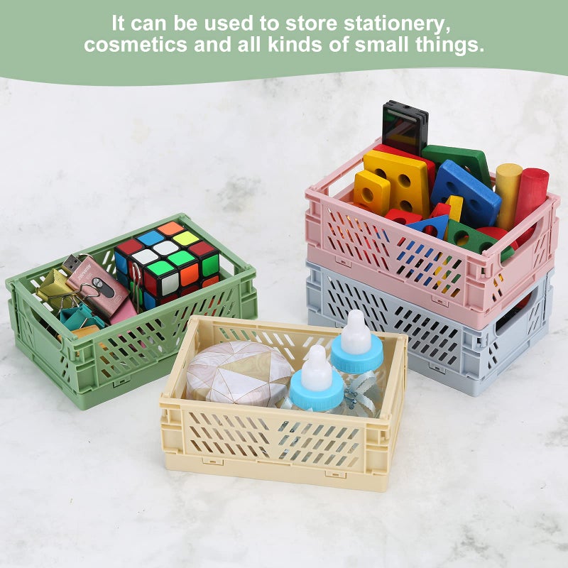 NASHRIO 4-Pack Mini Plastic Baskets for Shelf Storage Organizing, Durable and Reliable Folding Storage Crate, Ideal for Home Kitchen Classroom and Office Organization, Bathroom Storage (5.9 x 3.8 x 2.2) - Image 5