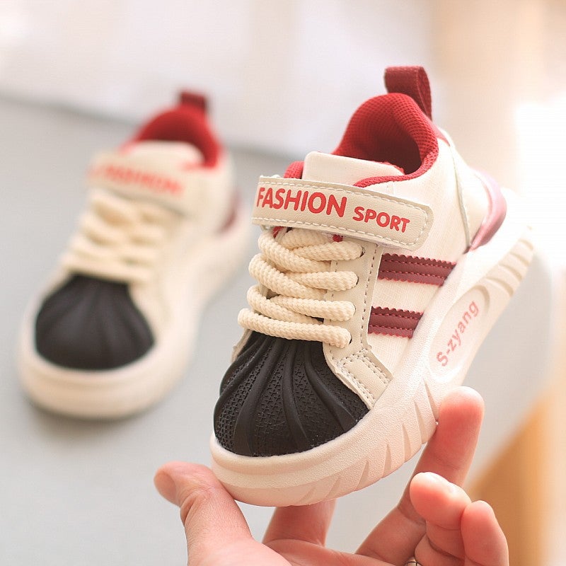Childrens Shoes Boys Shell Head Spring and Autumn Soft Bottom Non-Slip Board Shoes Baby Womens Capable Shoes Casual Shoes Leather Surface Waterproof Bxwa09 red