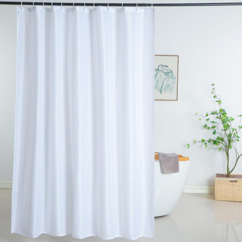 WellColor White Shower Curtain Liner 72 x 74 Inches Long Water Repellent Polyester Bathroom Fabric Shower Curtains for Spa and Hotel Quality Machine Washable