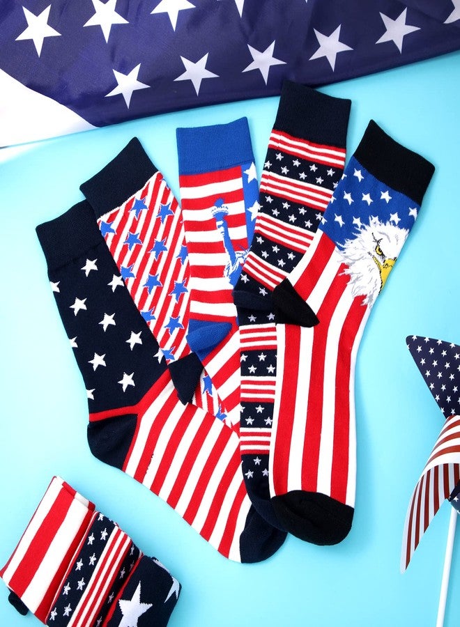 فيسينبال جوارب فيسينبال 8 أزواج من جوارب يوم المحاربين القدامى بتصميم العلم الأمريكي، جوارب وطنية بيضاء وحمراء وزرقاء مخططة بعلم الولايات المتحدة الأمريكية، هدايا بنجوم العلم الأمريكي، جوارب طويلة ليوم المحاربين القدامى للنساء والرجال - Image 5