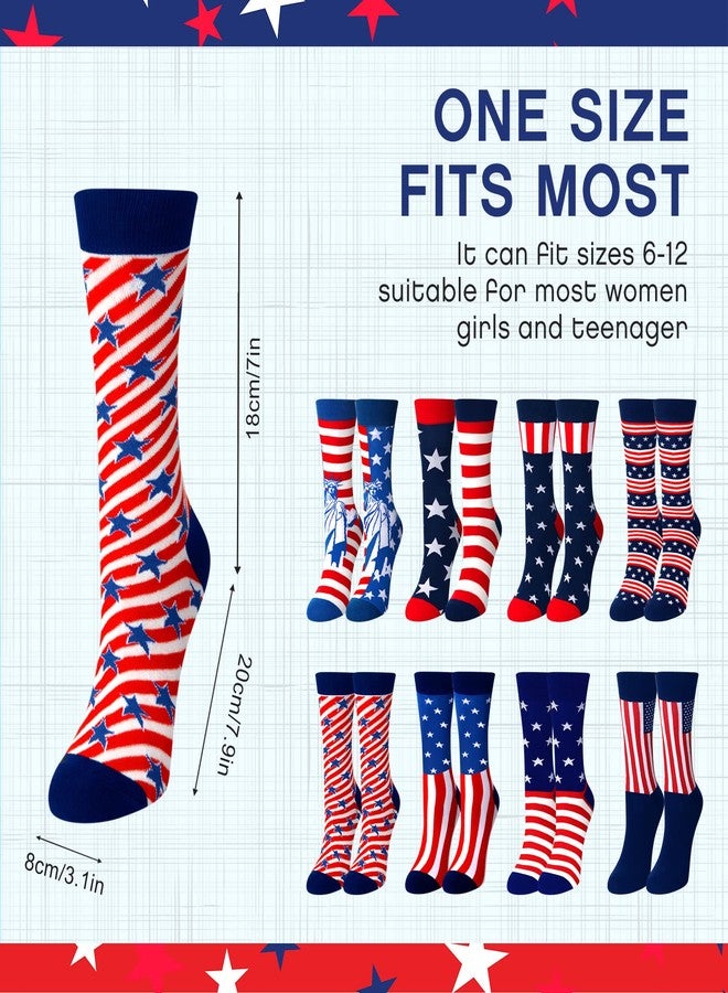 فيسينبال جوارب فيسينبال 8 أزواج من جوارب يوم المحاربين القدامى بتصميم العلم الأمريكي، جوارب وطنية بيضاء وحمراء وزرقاء مخططة بعلم الولايات المتحدة الأمريكية، هدايا بنجوم العلم الأمريكي، جوارب طويلة ليوم المحاربين القدامى للنساء والرجال - Image 3
