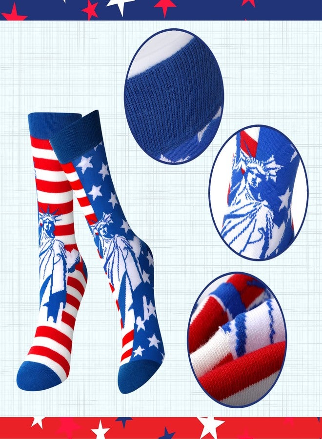 فيسينبال جوارب فيسينبال 8 أزواج من جوارب يوم المحاربين القدامى بتصميم العلم الأمريكي، جوارب وطنية بيضاء وحمراء وزرقاء مخططة بعلم الولايات المتحدة الأمريكية، هدايا بنجوم العلم الأمريكي، جوارب طويلة ليوم المحاربين القدامى للنساء والرجال - Image 4