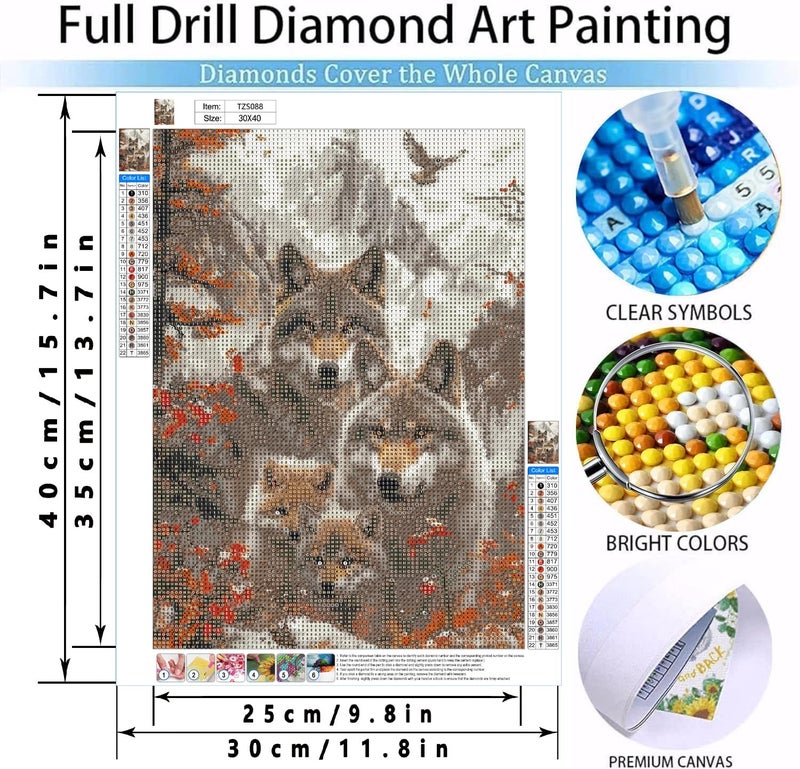MOMDEDP Wolf Diamond Art Kits for Adults Animal Wolfs Family Diamond Painting Kits for Beginners 5D Forest Diamonds Painting Kit DIY Round Full Drill Gem Art Crafts Kit Wall Decor Gifts 12x16 inch - Image 3