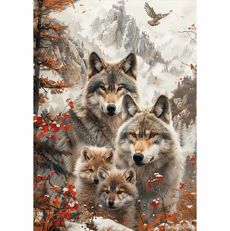 MOMDEDP Wolf Diamond Art Kits for Adults Animal Wolfs Family Diamond Painting Kits for Beginners 5D Forest Diamonds Painting Kit DIY Round Full Drill Gem Art Crafts Kit Wall Decor Gifts 12x16 inch - Image 1