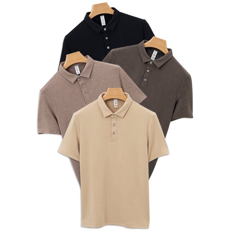Men's Cashmere Blend Polo Shirt Short Sleeve Thermal Knit Top - Image 5