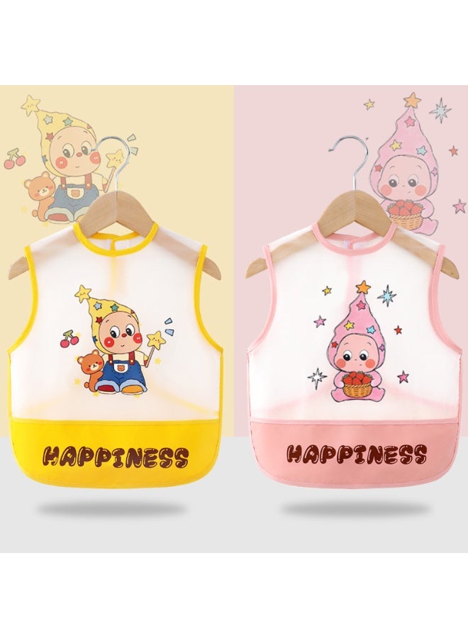 olayks 2 Pcs Cute Baby Bibs for Newborns and Infants, Cartoon Adorable Characters, Star Doll Patterns, Breathable & Waterproof, Burp Cloths for Babies Aged 0 to 2 Years (Yellow+Pink)