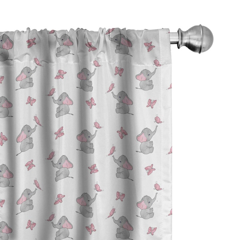 Ambesonne Animal Cartoon Curtains  Playing Butterflies Design Pattern  Window Treatments 2 Panel Set for Living Room Bedroom  Pair of - 28"" x 95""  Pink Grey - Image 1