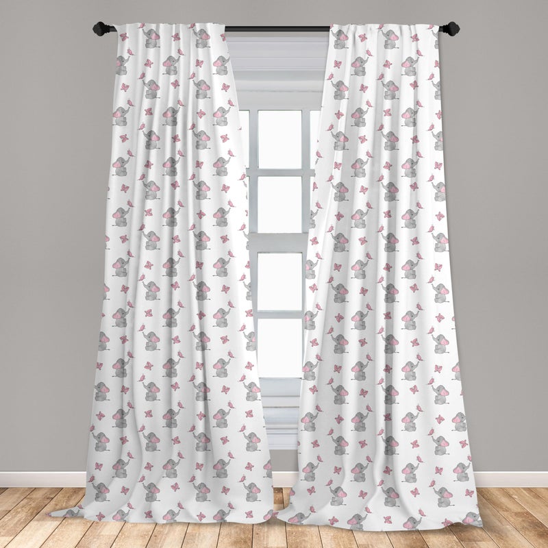 Ambesonne Animal Cartoon Curtains  Playing Butterflies Design Pattern  Window Treatments 2 Panel Set for Living Room Bedroom  Pair of - 28"" x 95""  Pink Grey - Image 3