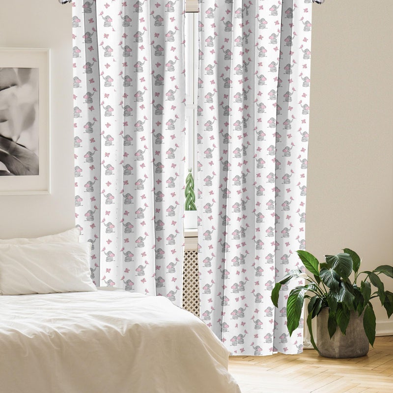 Ambesonne Animal Cartoon Curtains  Playing Butterflies Design Pattern  Window Treatments 2 Panel Set for Living Room Bedroom  Pair of - 28"" x 95""  Pink Grey - Image 4
