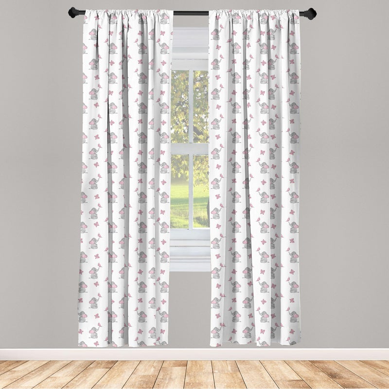 Ambesonne Animal Cartoon Curtains  Playing Butterflies Design Pattern  Window Treatments 2 Panel Set for Living Room Bedroom  Pair of - 28"" x 95""  Pink Grey - Image 2