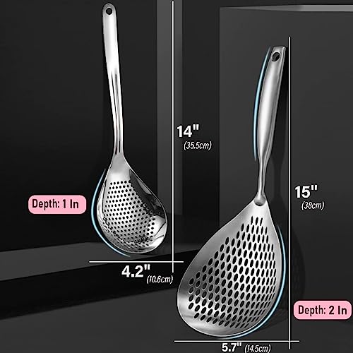 KAYCROWN Skimmer Slotted Spoon, 2 Pack Stainless Steel Pasta Spider Strainer Ladle for Frying and Cooking, Frying Strainer Spoon, Kitchen Cooking Skimmer Colander - Image 3