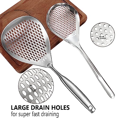 KAYCROWN Skimmer Slotted Spoon, 2 Pack Stainless Steel Pasta Spider Strainer Ladle for Frying and Cooking, Frying Strainer Spoon, Kitchen Cooking Skimmer Colander - Image 2
