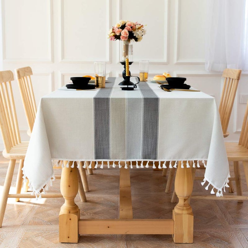 Dremisland Washable Stitching Tassel Table Cloth Cotton Linen Tablecloth Rectangular DustProof Table Cover with Fringe for Kitchen Dinning Tabletop Buffet Decoration Grey 140x180cm