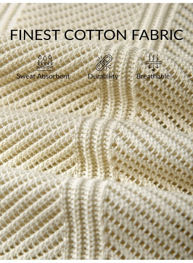 بيونغ قميص رجالي محبوك بنصف كم كريمي