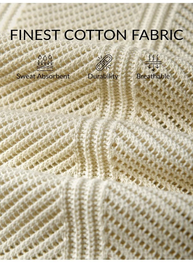 بيونغ قميص رجالي محبوك بنصف كم كريمي