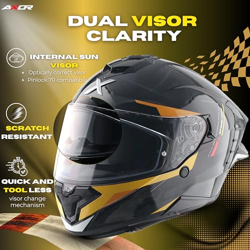 AXOR Brutale Kryptic Dual Spoiler Helmet – Aerodynamic Full Face Design | Certified (ISI, DOT, ECE) | Premium Safety & Comfort- Black Yellow, Size:XL - Image 3