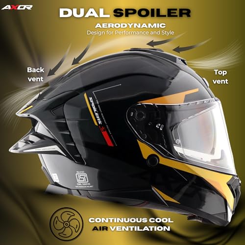 AXOR Brutale Kryptic Dual Spoiler Helmet – Aerodynamic Full Face Design | Certified (ISI, DOT, ECE) | Premium Safety & Comfort- Black Yellow, Size:XL - Image 2