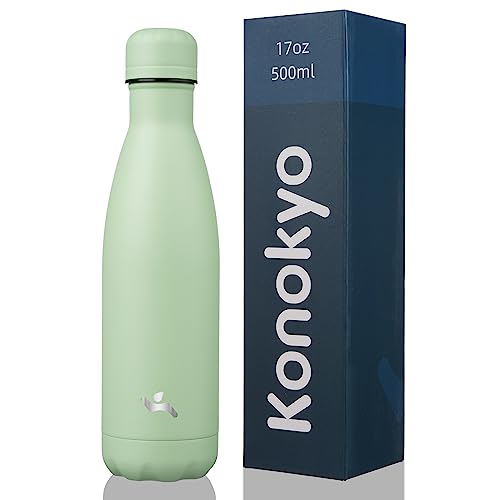 Konokyo Insulated Water Bottles,17 oz Double Wall Stainless Steel Vacumm Metal Flask for Sports Travel,Macaron Green - Image 1