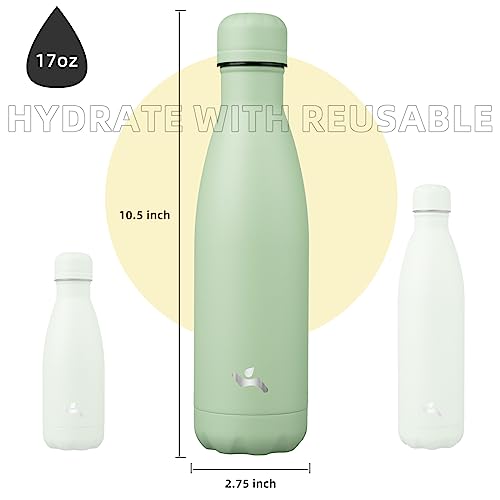 Konokyo Insulated Water Bottles,17 oz Double Wall Stainless Steel Vacumm Metal Flask for Sports Travel,Macaron Green - Image 3