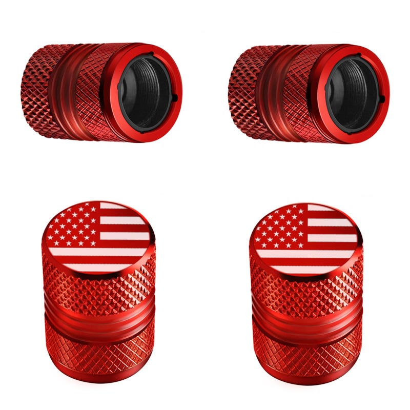 Tire Valve Stem Caps 4 Pack AntiCorrosion Premium Anodized Alloy Tyre Air Valve Caps American Flag for Car SUV Bike Red