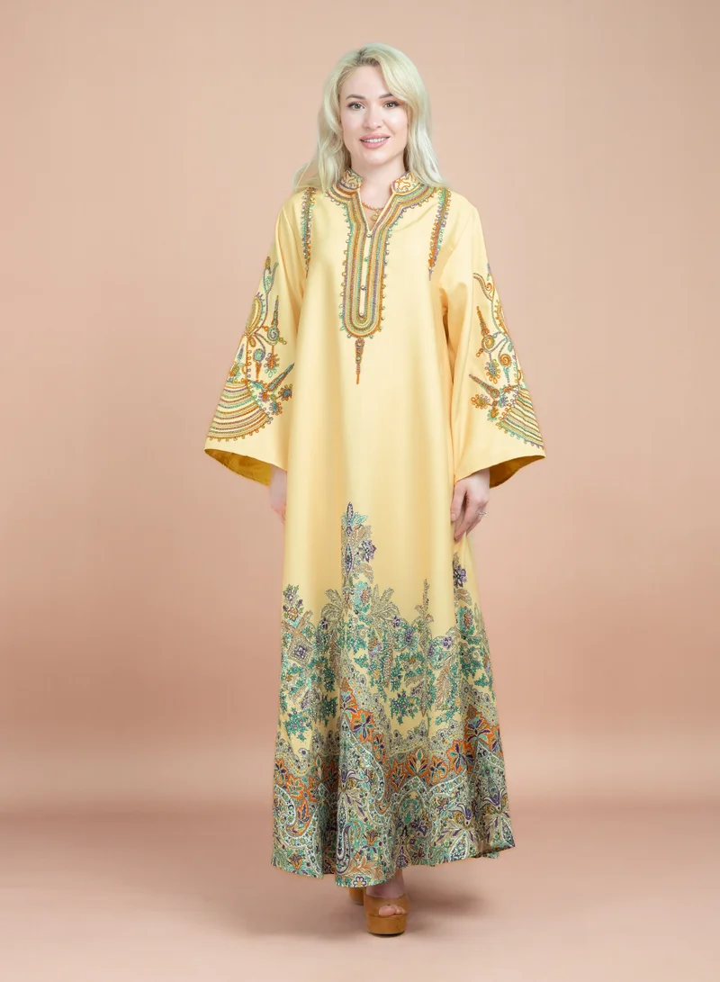 اكسا جلابية ارابيسك انيقة سادة CJ1057 اصفر