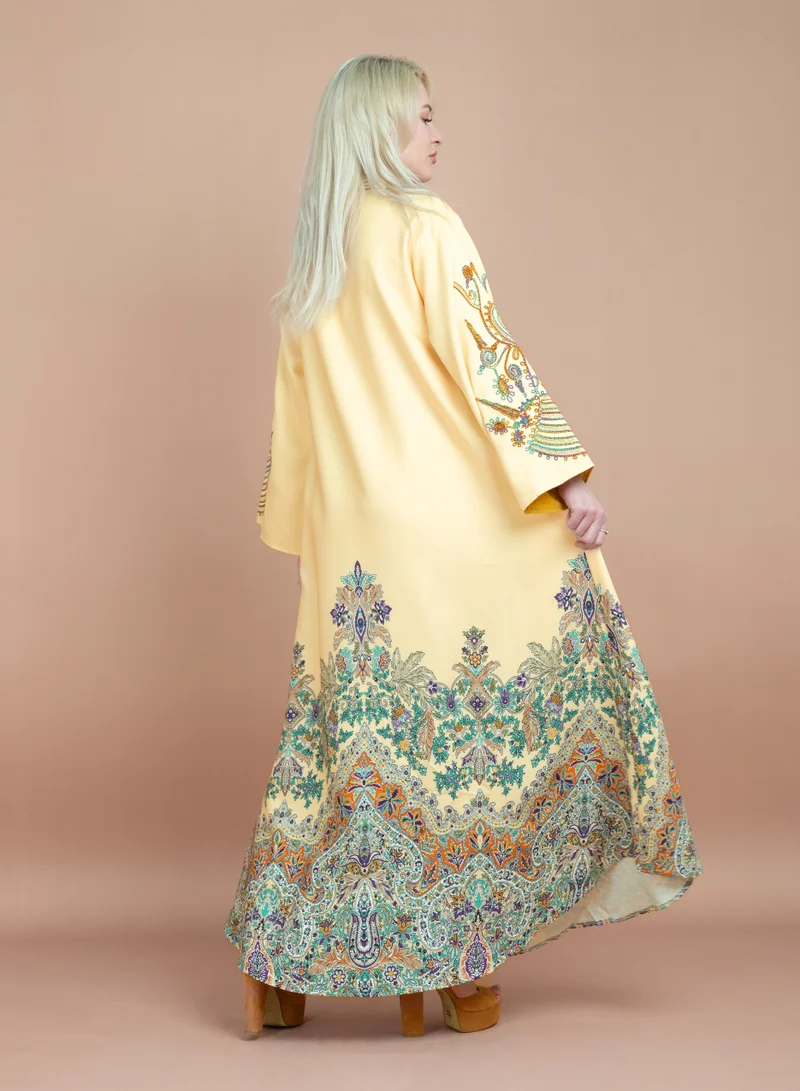 اكسا جلابية ارابيسك انيقة سادة CJ1057 اصفر