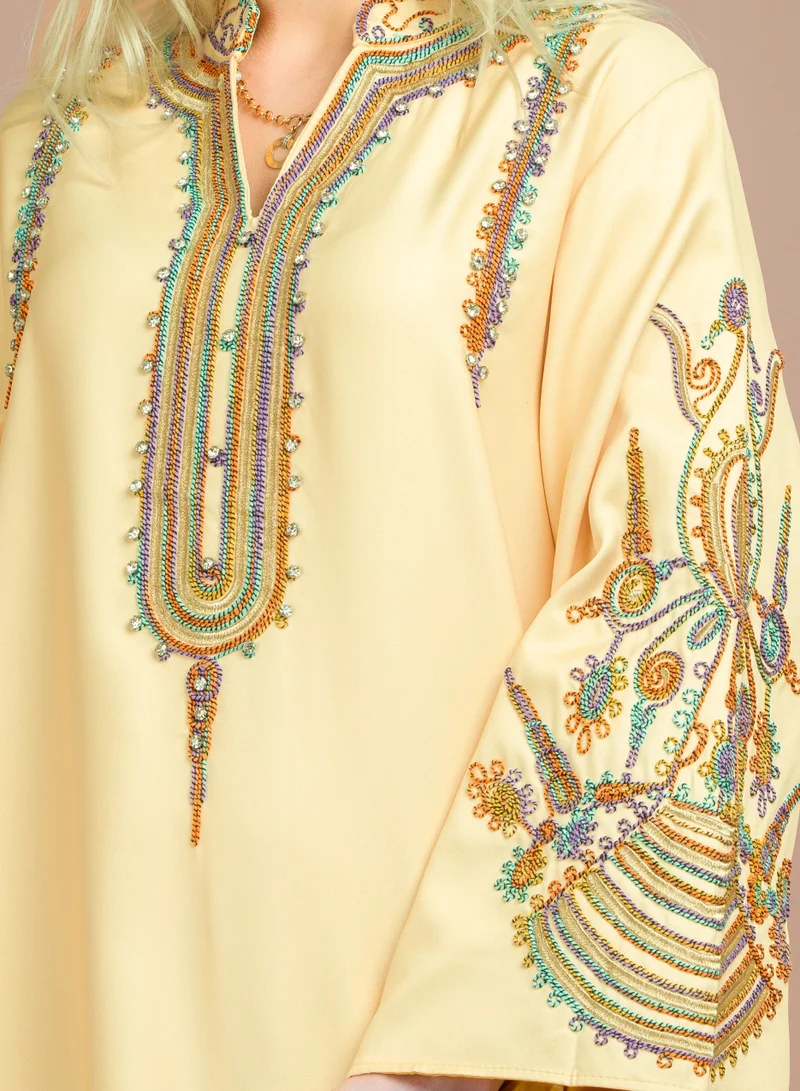 اكسا جلابية ارابيسك انيقة سادة CJ1057 اصفر
