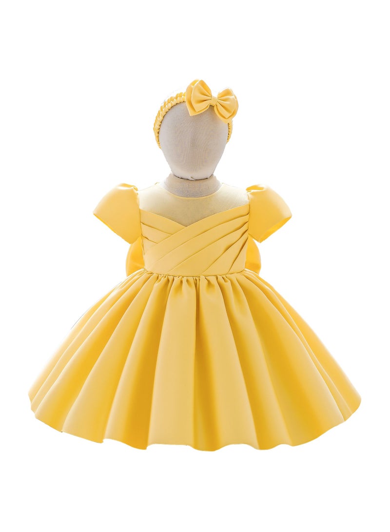Loquat Princess Round Neck Cap Sleeve Maxi Dress With Headband Yellow - Image 1
