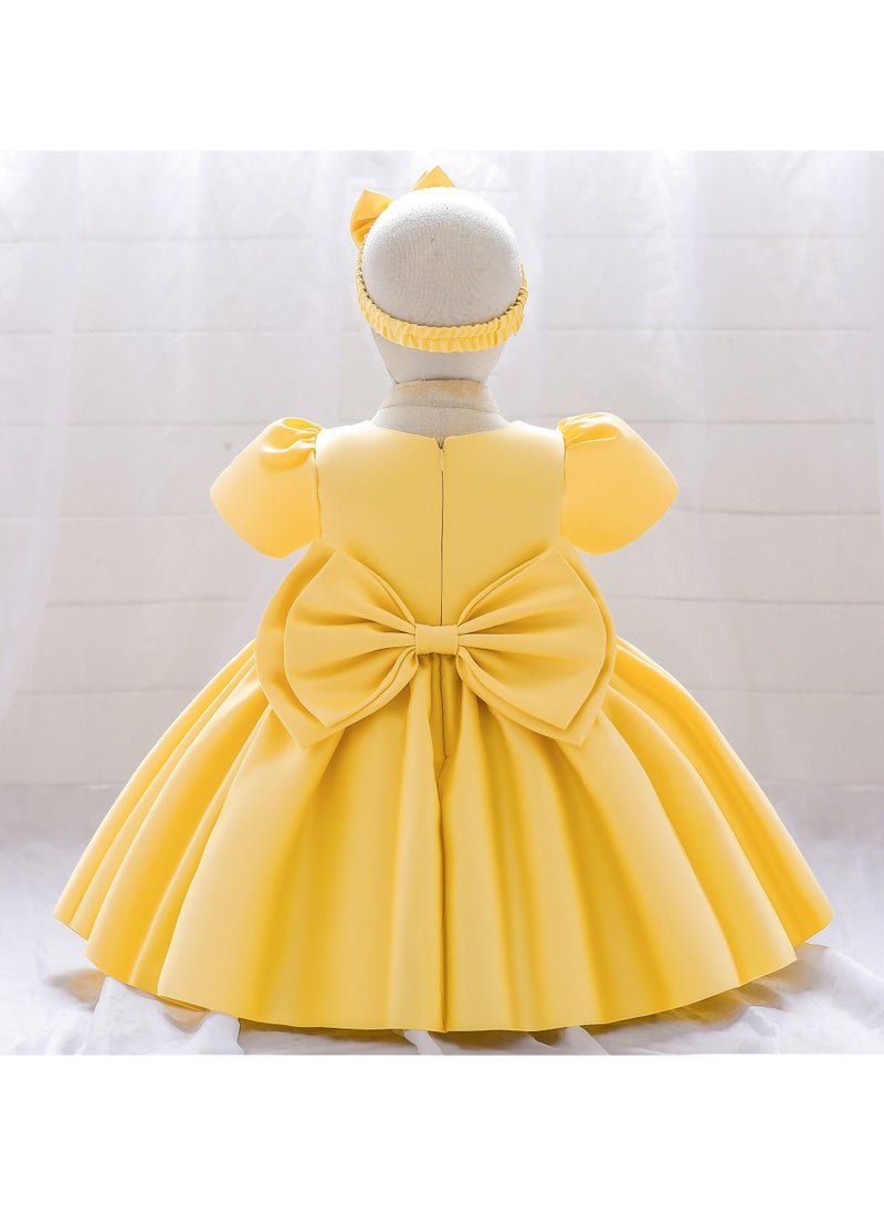 Loquat Princess Round Neck Cap Sleeve Maxi Dress With Headband Yellow - Image 2