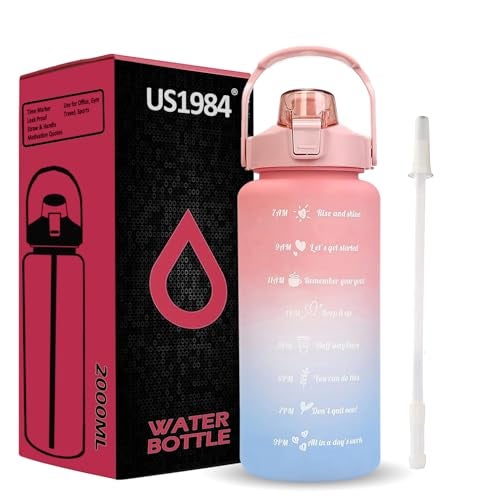 US1984 Motivational 2L BPA-Free Water Bottle | Leak-Proof Flip-Top Cap | Easy to Clean | Handle | Fridge Water Bottle with Sipper | Bottle for Office, Gym, School, Yoga, Adults & Kids (Red, Plastic) - Image 1