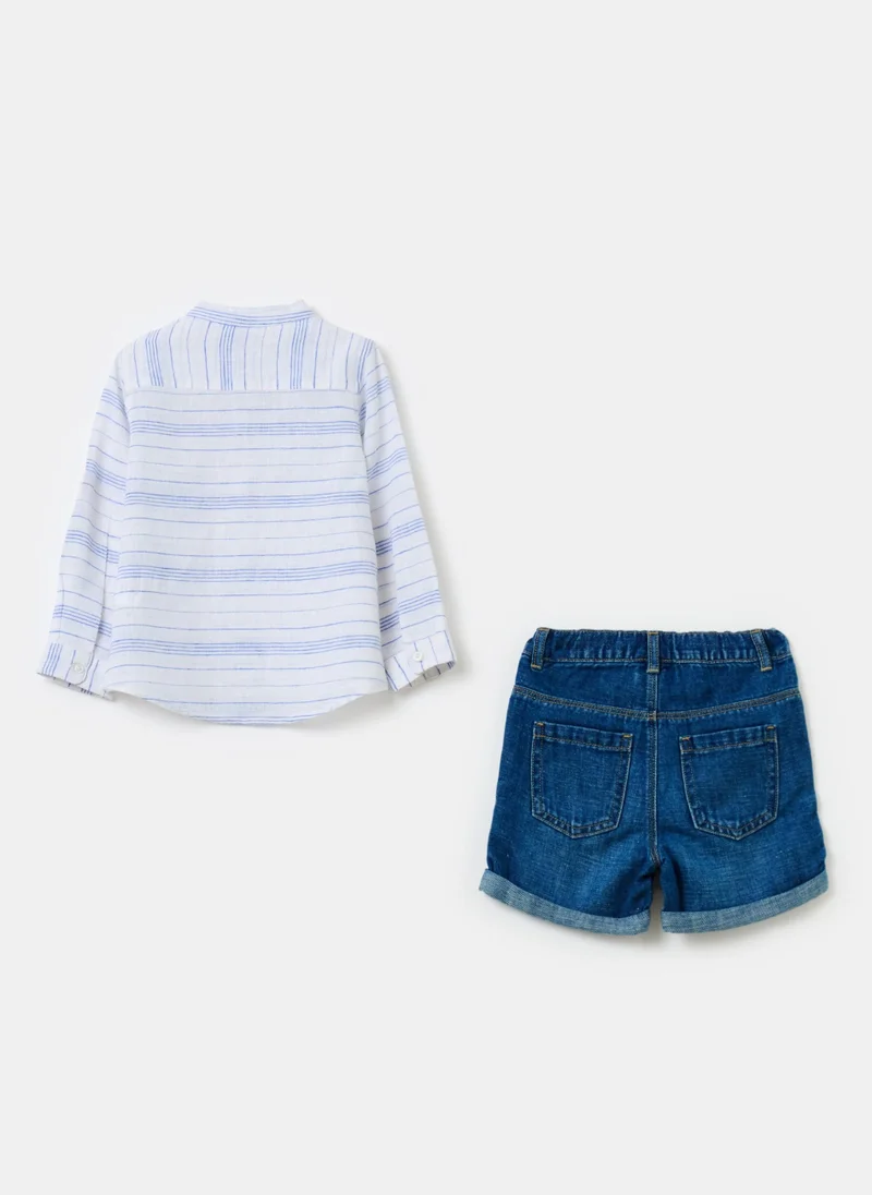 او في اس Cotton And Linen Shirt And Bermuda Shorts Set