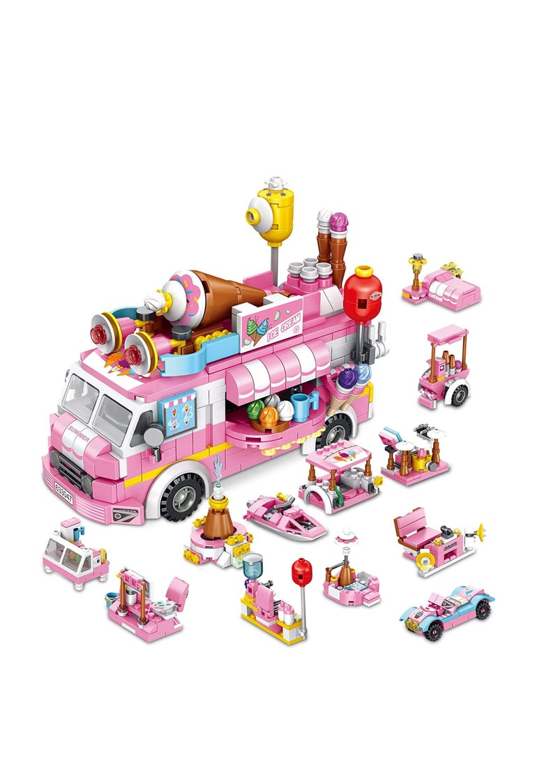 Building Toys for Girls, 12 in 1 Ice Cream Truck Building Blocks Construction Vehicles Kit, STEM Learning Building Bricks Set, Birthday Gifts for Kids Children Girls Age 6 12 553 Pieces - Image 2
