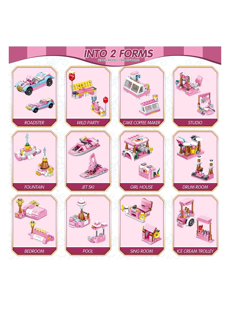 Building Toys for Girls, 12 in 1 Ice Cream Truck Building Blocks Construction Vehicles Kit, STEM Learning Building Bricks Set, Birthday Gifts for Kids Children Girls Age 6 12 553 Pieces - Image 4