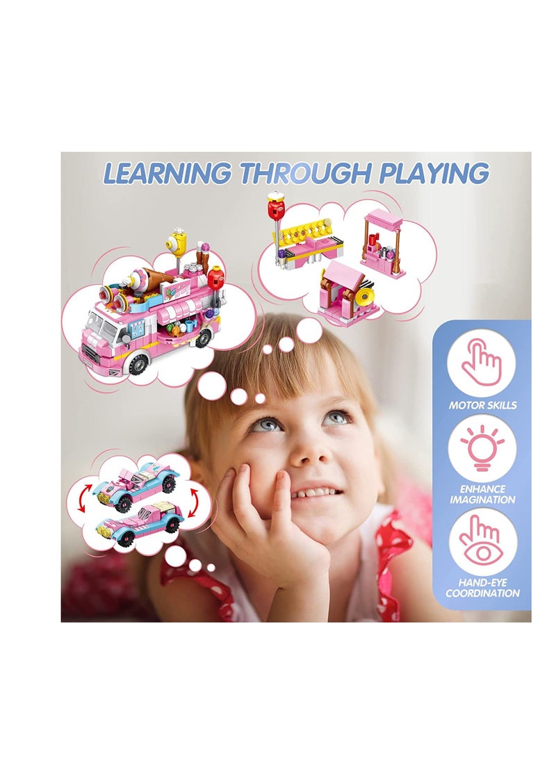 Building Toys for Girls, 12 in 1 Ice Cream Truck Building Blocks Construction Vehicles Kit, STEM Learning Building Bricks Set, Birthday Gifts for Kids Children Girls Age 6 12 553 Pieces - Image 3