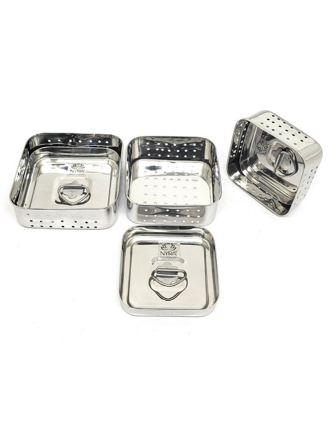 Nyra® Stainless Steel Square Shaped Paneer Maker/Mould/Strainer, Perfect for Making Delicious Tofu, Stainless Steel Paneer Maker with Top Pressing Lid Set of 2 Pcs with Top Press Lid (Small+ Large) - Image 1