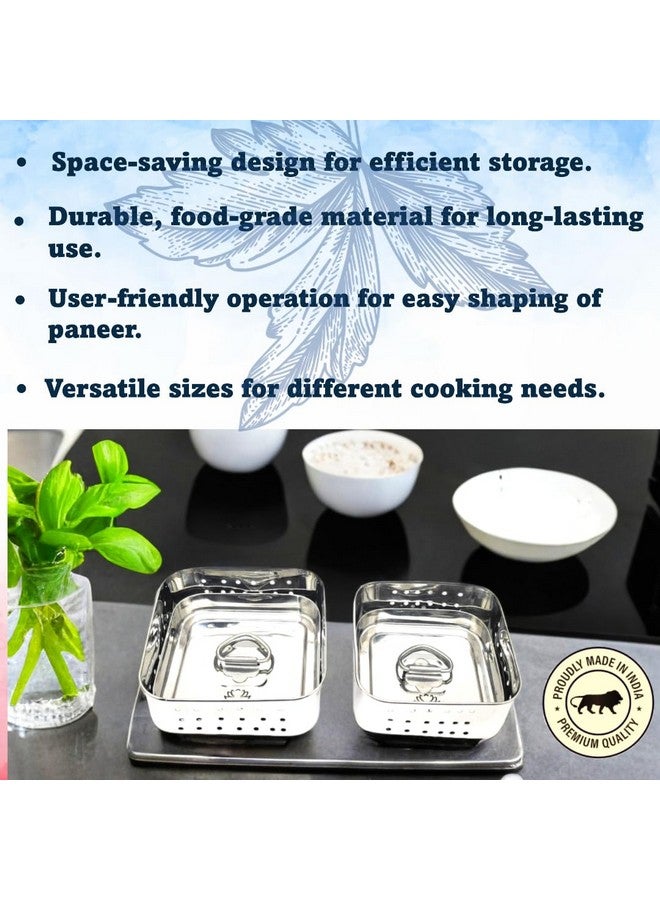 Nyra® Stainless Steel Square Shaped Paneer Maker/Mould/Strainer, Perfect for Making Delicious Tofu, Stainless Steel Paneer Maker with Top Pressing Lid Set of 2 Pcs with Top Press Lid (Small+ Large) - Image 2