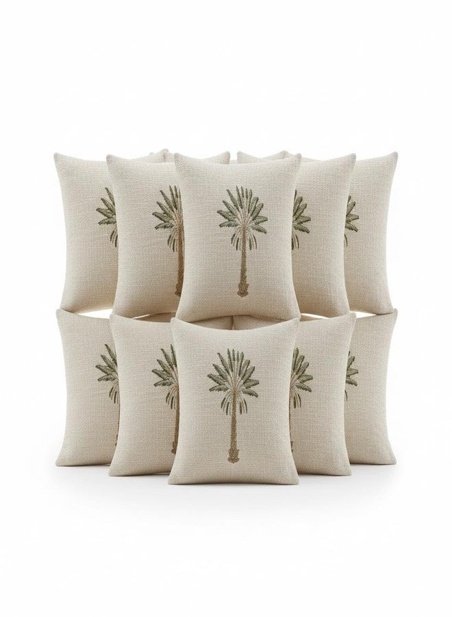 DMAASA Palm Tree Jute Cotton 10pcs Cushion Cover Set Decorative Throw Pillow Covers 40x40 cm, Beige Color (Pack of 10, 16x16 Inch) - Image 1