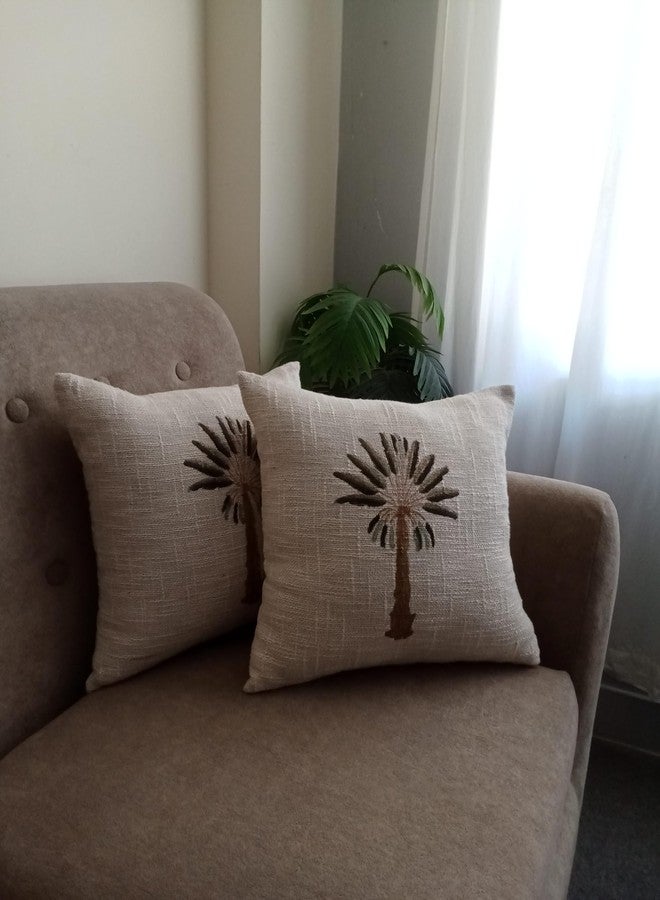 DMAASA Palm Tree Jute Cotton 10pcs Cushion Cover Set Decorative Throw Pillow Covers 40x40 cm, Beige Color (Pack of 10, 16x16 Inch) - Image 3