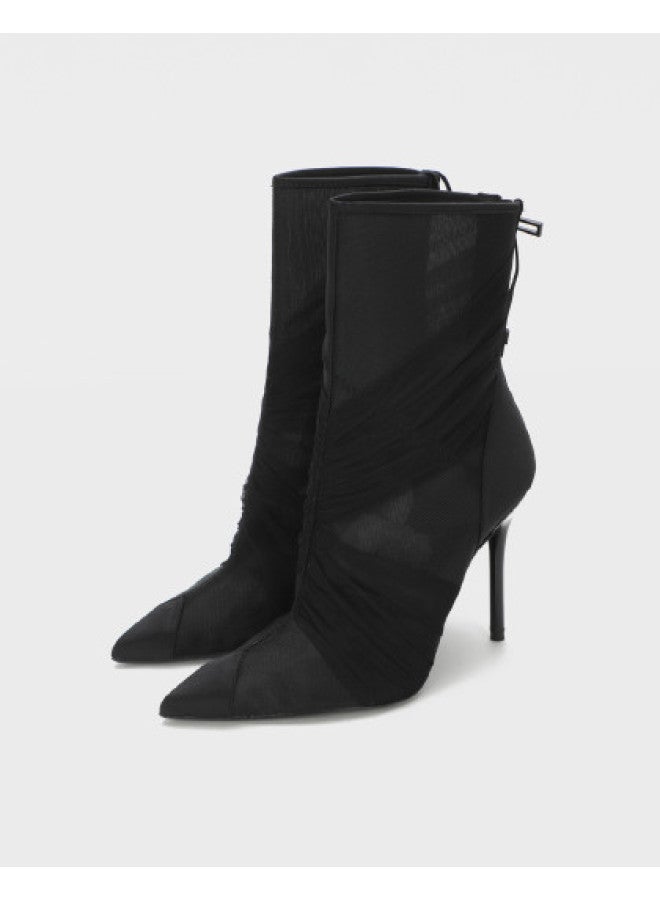 Zara Women's European & American Style Elegant Breathable Mesh Pleated Stacked Pointed Toe Fashion Boots High Heel Boots - Image 1