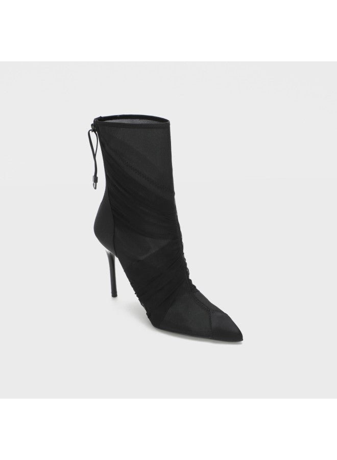 Zara Women's European & American Style Elegant Breathable Mesh Pleated Stacked Pointed Toe Fashion Boots High Heel Boots - Image 3