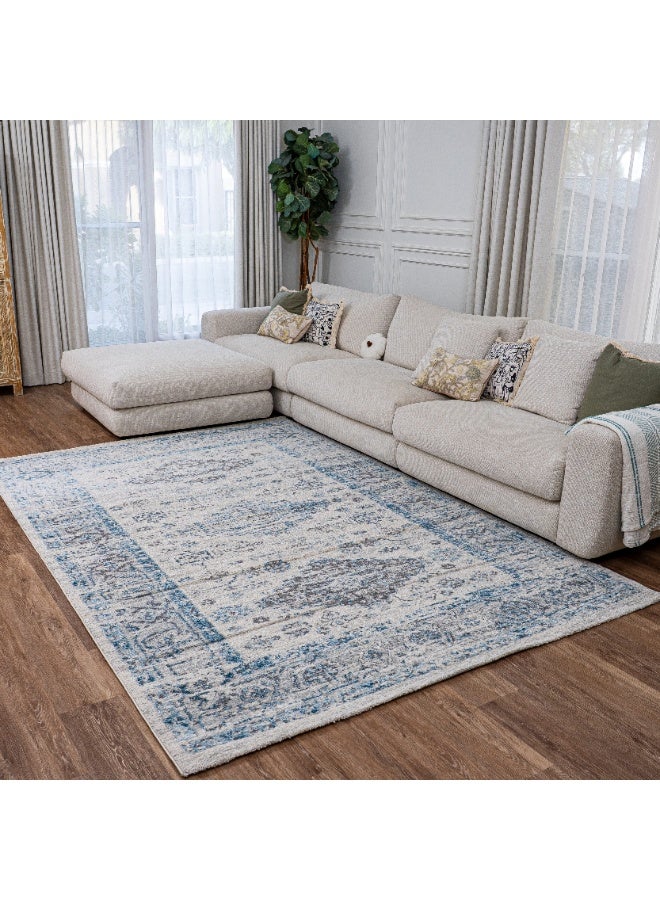 HANDPICKED FURNITURE Ultra Soft Area Carpets For Bed Room Living Room And Dining Room Anti-Slip Floor Carpets Easy To Clean 150 X 220 Cm 49 X 72 Ft - Blue - Image 1