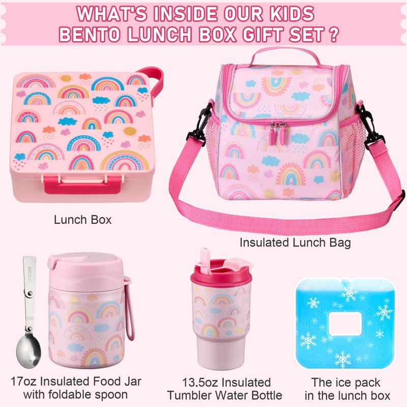 Howeemo Bento Lunch Box for Kids with 17oz Soup Thermo,Insulated Tumbler Water Bottle and Insulated Lunch Bag,Leak-Proof 3 Compartment Lunch Food Container with Ice Pack for Kids to School-Rainbow - Image 2