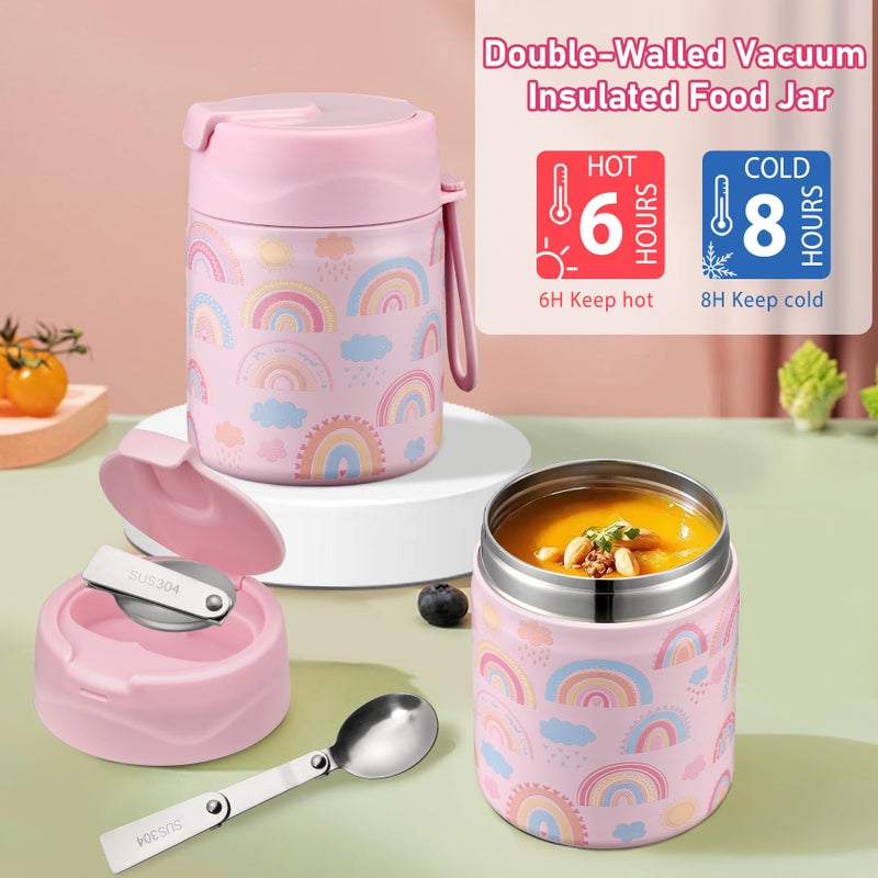 Howeemo Bento Lunch Box for Kids with 17oz Soup Thermo,Insulated Tumbler Water Bottle and Insulated Lunch Bag,Leak-Proof 3 Compartment Lunch Food Container with Ice Pack for Kids to School-Rainbow - Image 3