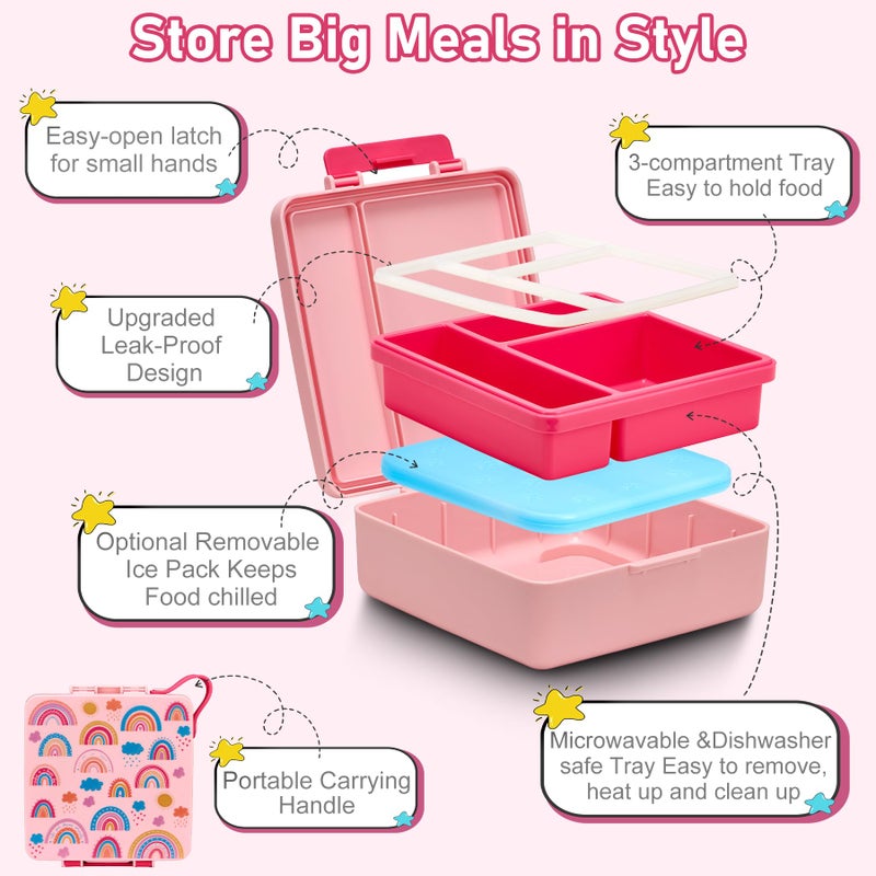 Howeemo Bento Lunch Box for Kids with 17oz Soup Thermo,Insulated Tumbler Water Bottle and Insulated Lunch Bag,Leak-Proof 3 Compartment Lunch Food Container with Ice Pack for Kids to School-Rainbow - Image 4
