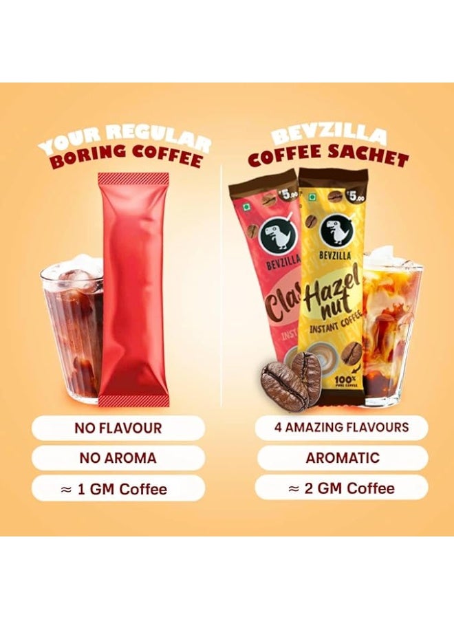 Bevzilla 24 Coffee Sachets & Frother (24 X 2 Gram Sachets) | 6 Pouches Each Flavour | Café Coffee Kit | Classic, Hazelnut, Vanilla & Butterscotch | Arabica Beans | Enjoy Hot & Cold - Image 2